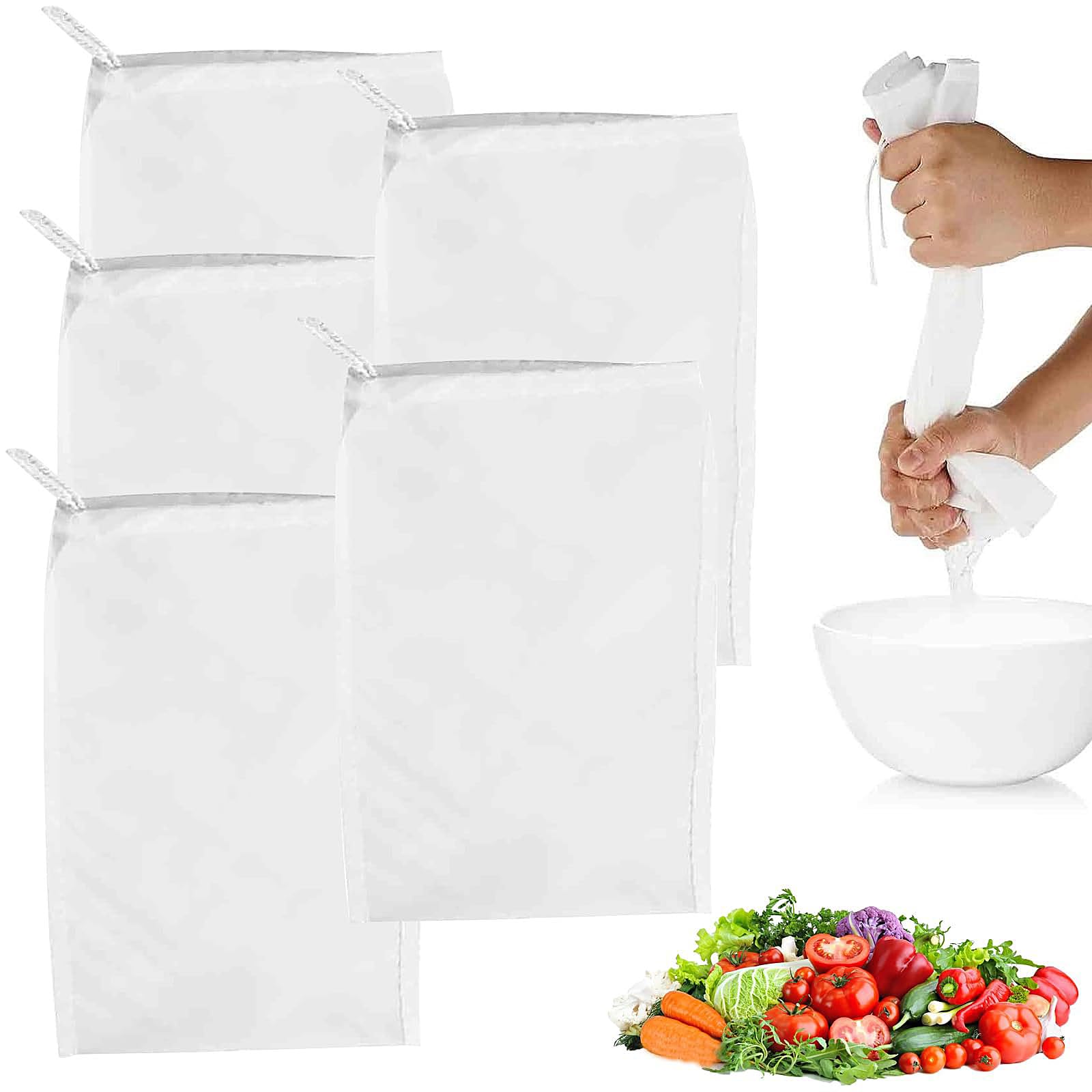 5 PCS Cheese Cloths for Straining, Straining Nut Milk Bag, Nylon White Strainer, Filter Nut Milk Bags Nylon White Filter, Suitable for Home Brewing Hops Grain Fruit Cider Wine