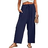FREEOAK Womens Wide Leg Pants Casual Loose Palazzo Pants Summer Beach Travel Vacation Harem Pants with Pockets