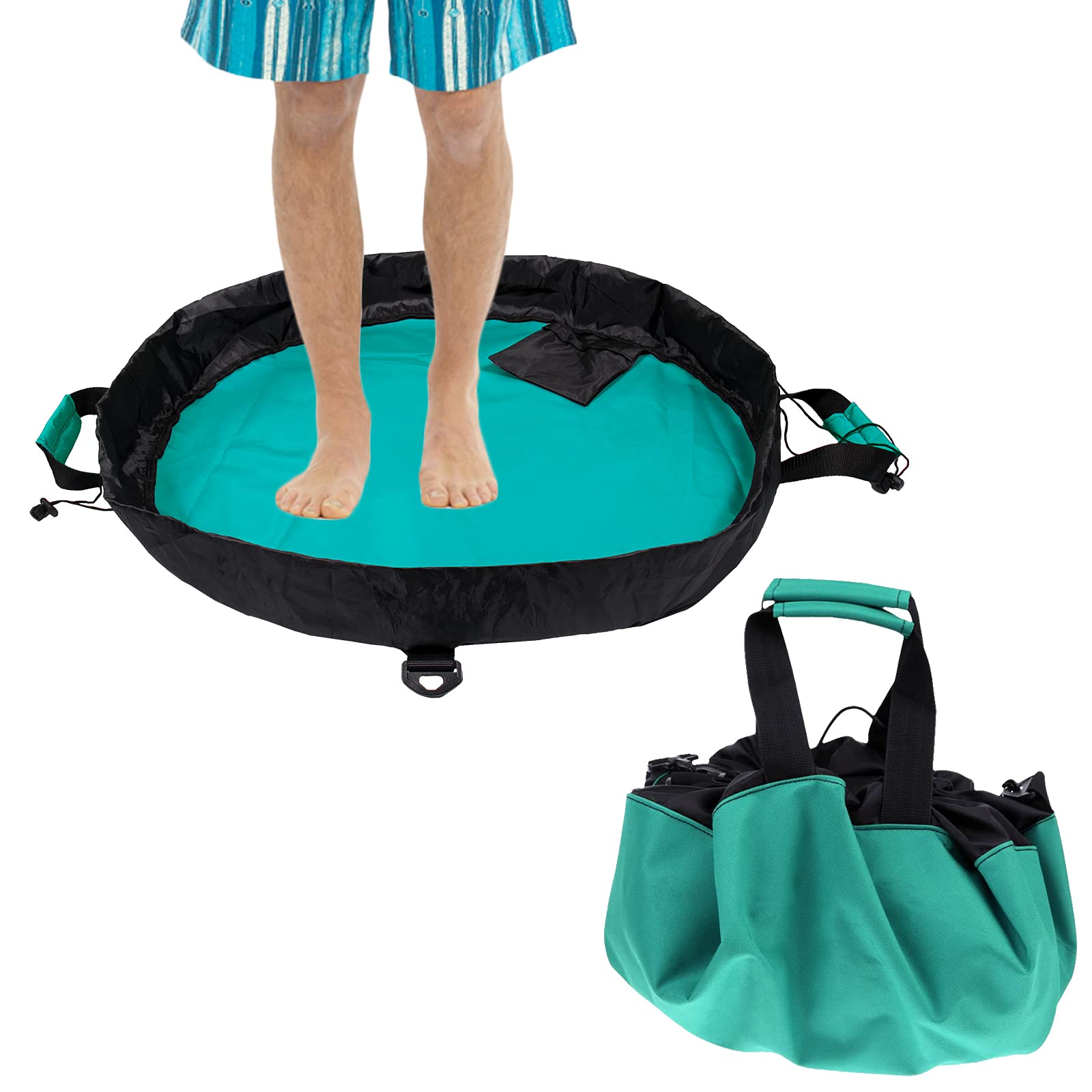 Dawitrly Wetsuit Changing Mat, Durable Waterproof Beach Dry Bag with Wrap Handle, Adjustable Detachable Shoulder Strap, Drawstring and Pocket for Surfing, Diving, Swimming, Kayaking (Green)