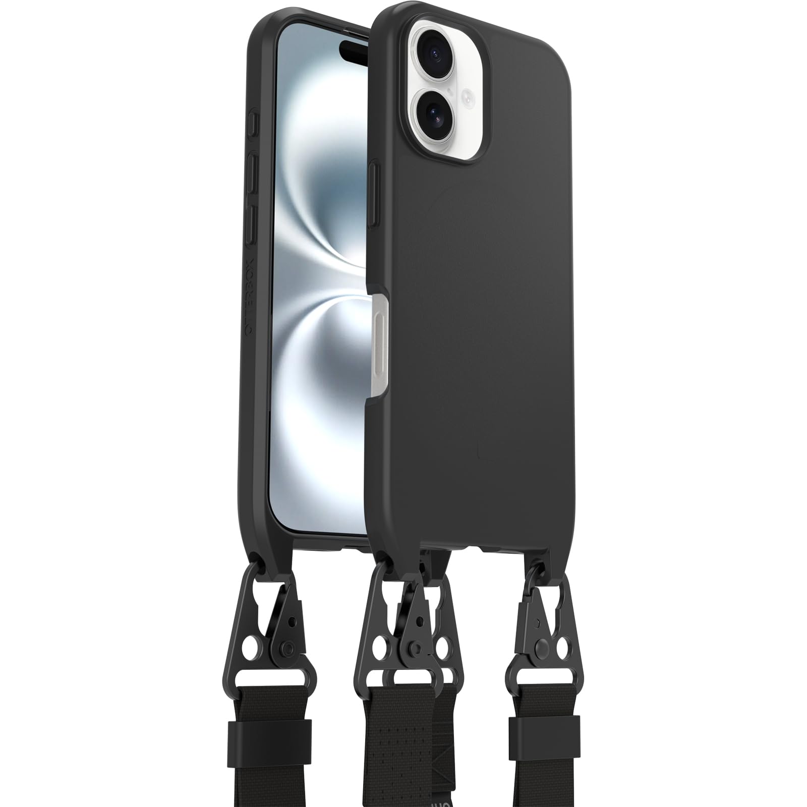 OtterBox React Series Lanyard MagSafe Case for iPhone 16, Ultra-Slim, Protective Case with Adjustable and Detachable Lanyard Strap, Tested to Military Standard, Black, Non-Retail Packaging