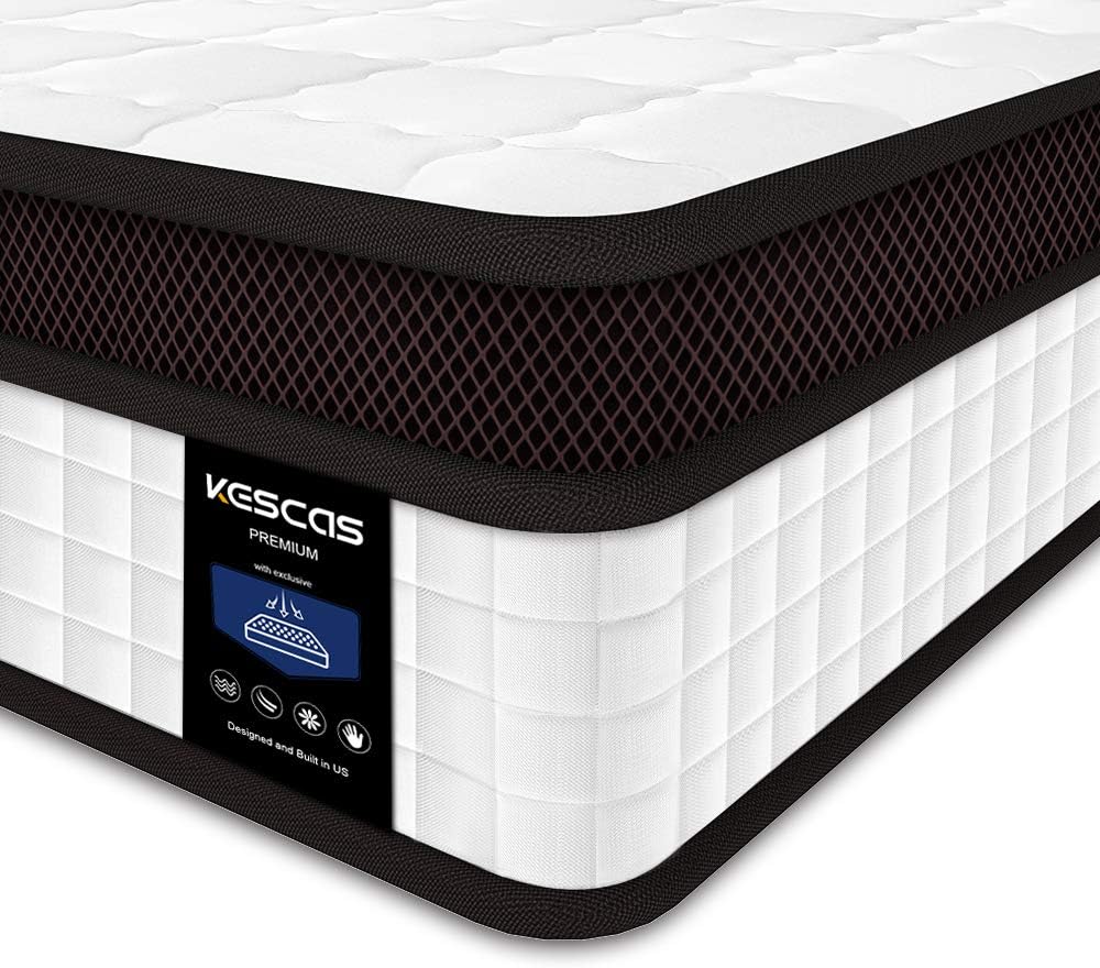Kescas 3FT Single Mattress, 10 Inch Height Memory Foam and Innerspring Hybrid Mattress with Individually Wrapped Coils Innerspring Mattress with CertiPUR-US Certified - Medium Firm Feel - 90x190x25cm