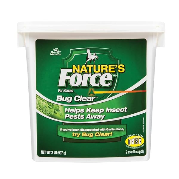 MANNA PRO NATURE’S FORCE BUG CLEAR HORSE SUPPLEMENT, HORSE CARE, NATURAL INSECT & FLY DEFENSE, SUPPORTS SKIN & COAT HEALTH, NASC QUALITY SEAL, 2 LB BUCKET