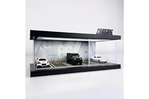 Bivitre 1/64 Model Car Display Case - Compatible with Hot Wheels Matchbox Mini GT Diecast Cars,Acrylic Box for Toy Cars Display Décor and Storage,Stackable Garage Diorama with LED Lights(1T-86)