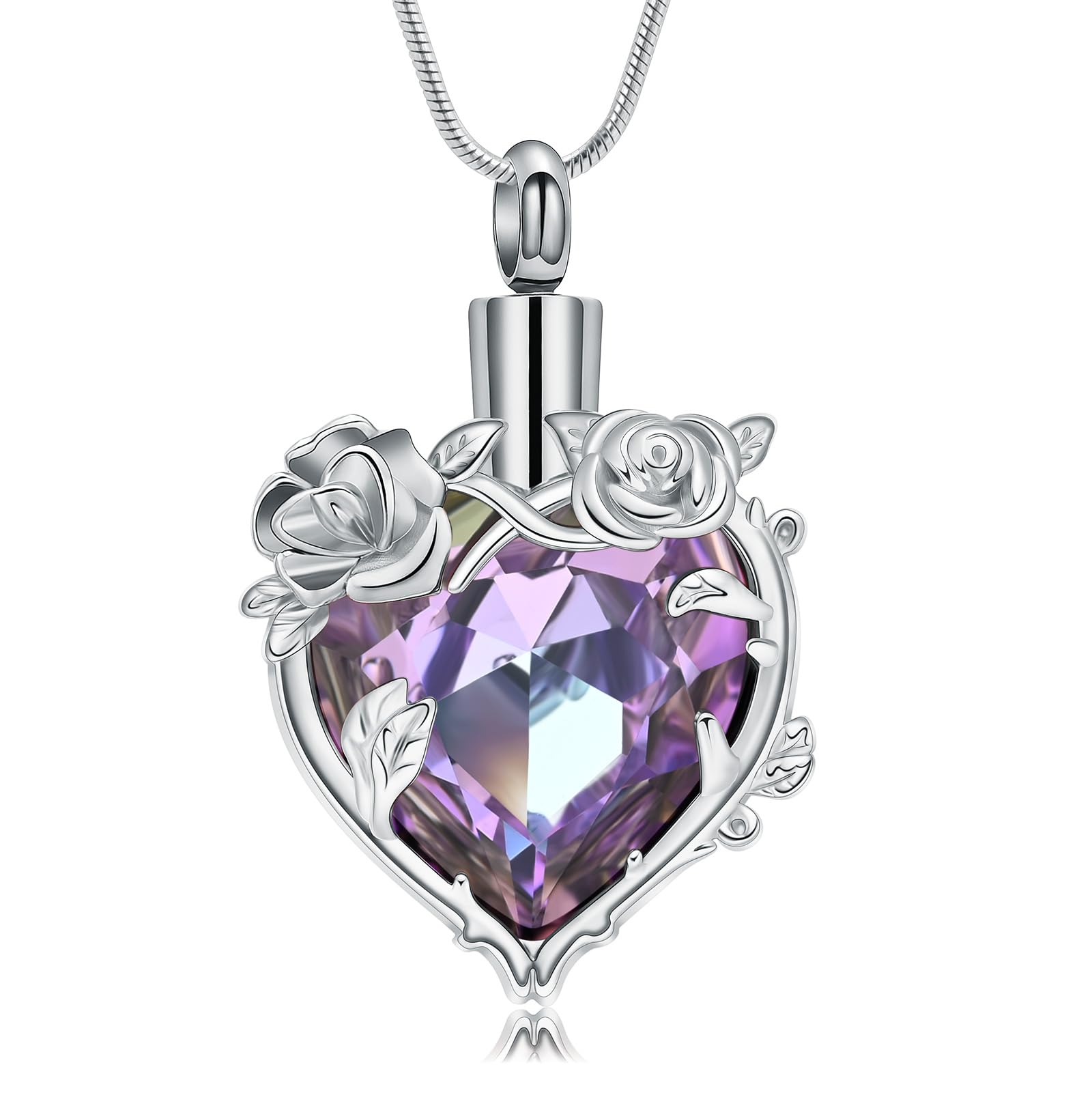 VCCWYQK Rose Flower Heart Urn Necklaces for Ashes for Women Stainless Steel Cremation Jewelry Memorial Ashes Pendant for Human