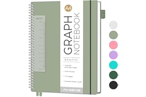 AHGXG Graph Paper Notebook - Spiral Notebook 8.5" x 11", A4 Large Graph Notebook, 100 gsm Thick Grid Paper, Waterproof Plastic Cover Journals for School Writing Engineering Math, Sage Green