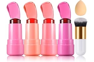 LZXLUKGIR 4PCS Cooling Water Jelly Tint Blush Stick for Cheeks,Multi-use Jelly Lip and Cheek Tint Stain,Moisturizing Natural Jelly Blush Stick,Buildable Watercolor Finish - Cruelty Free