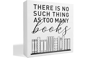 THOQII Book Lover Decor Wooden Box Sign, Bookworm Nerd Bookish Librarian Desk Decoration Home Bedroom Office Bookshelf Decor, Reader Book Lover Gifts for Men Women Teens Girls Boys, Too Many Books