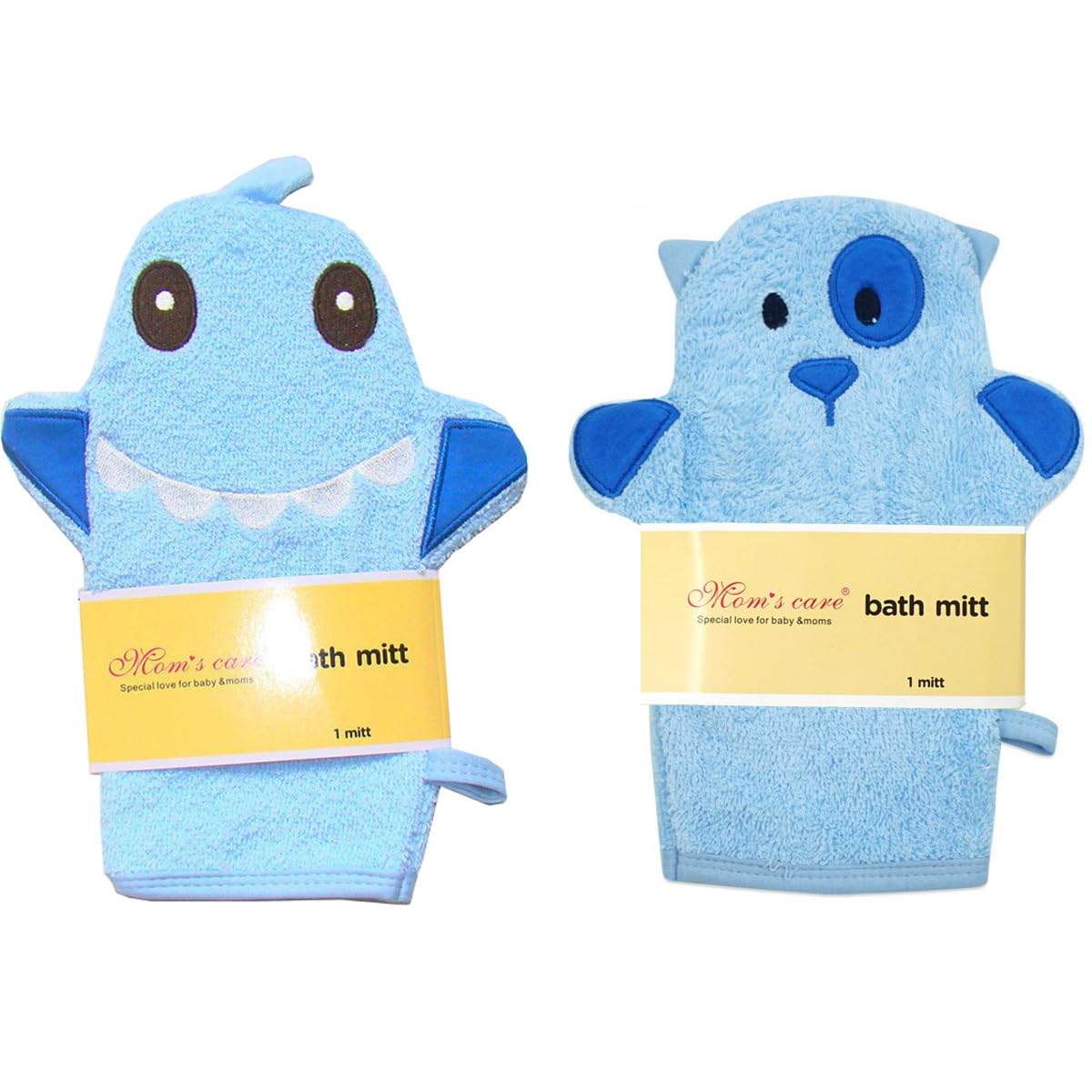 2Pcs Blue Baby Wash Mitt - Cute Animal Designs Kids Washcloths Glove, Child Bath Mitt for Cleanse The Skin