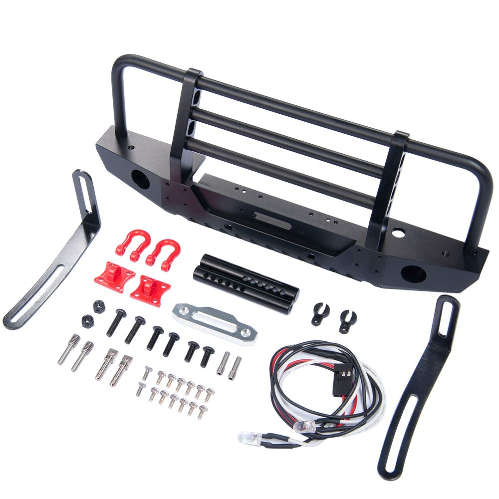 ZuoLan Metal Front Bumper with LED Headlights Towing Shackles for TRX4 1:10 RC Vehicles Crawler Car
