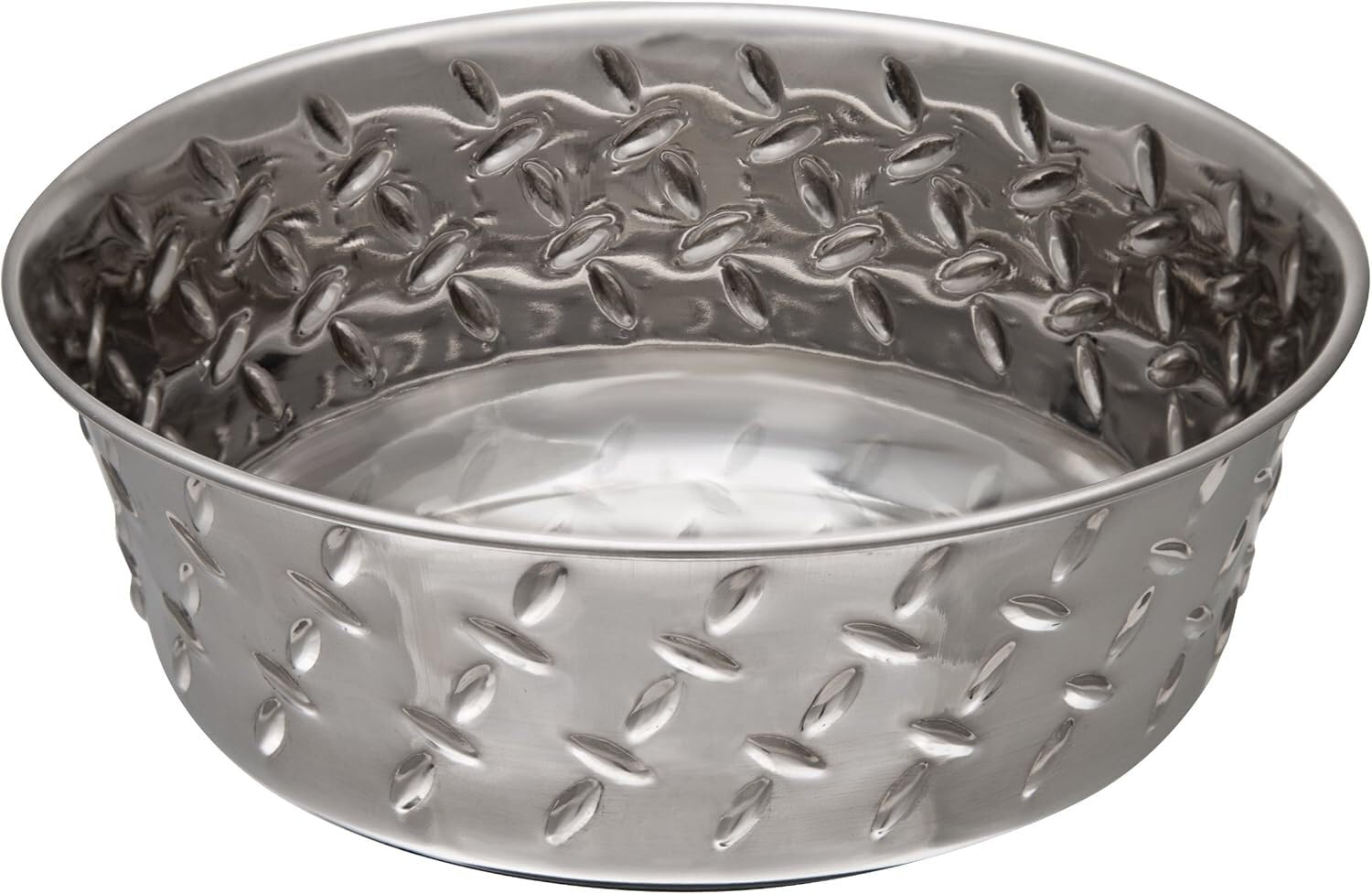 Loving Pets Ruff-N-Tuff Diamond Plated Dog Bowl Stainless Steel Heavy Weighted Dish - Medium (1.9 Litre)