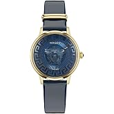 Versace Medusa Alchemy Collection Luxury Womens Watch Timepieces with a Blue Strap and Dial Featuring a IP Yellow Gold Case