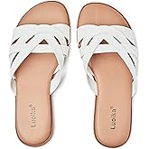 Luoika Women's Wide Width Flat Slides Sandals, Slip on Slide Sandal Casual Comfortable Summer Beach Shoes for Women.