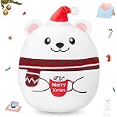Houwsbaby 14" Christmas Polar Bear Plush Pillow, Creative Polar Bear Stuffed Animal Holding Hot Cocoa, Squishy Super Soft and Festive Holiday Decoration, for Kids and Adults