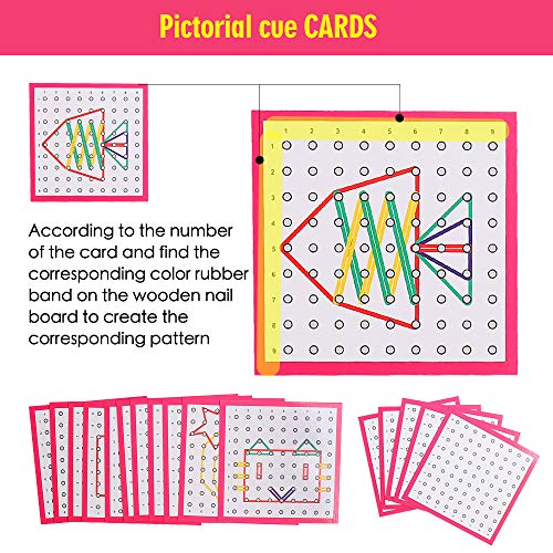 Wooden Geoboard with Rubber Bands, Montessori Educational Toy for Kids