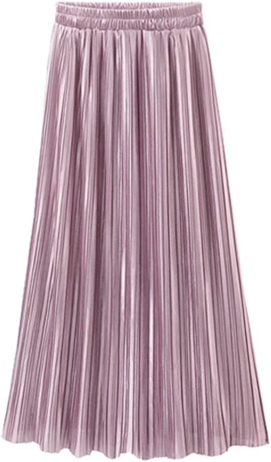 Miss Fortan Women's Solid Daily Versatile Vintage Pleated with Lining High Waist Ankle-Length Skirt Ladies Fashion Casual Retro Long Maxi Skirt