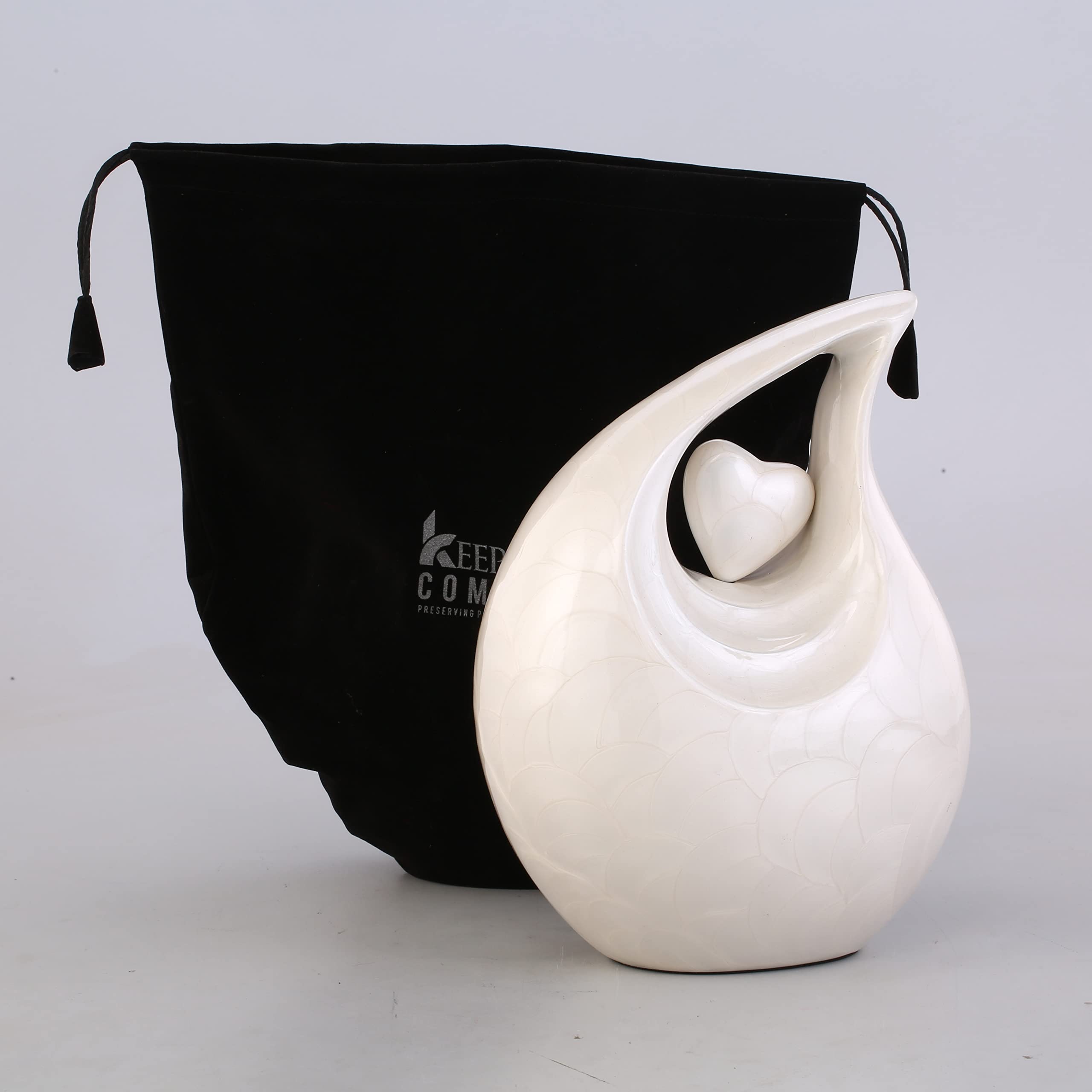 Photo 1 of **FACTORY SEALED** Large White Teardrop Urn with White Heart for Human Ashes Male - Urns for Adult Men and Women - Cremation Urns for Ash, Funeral/Burial Urns, Decorative and Keepsake ERN, Heart Urn, 2.5 LTR