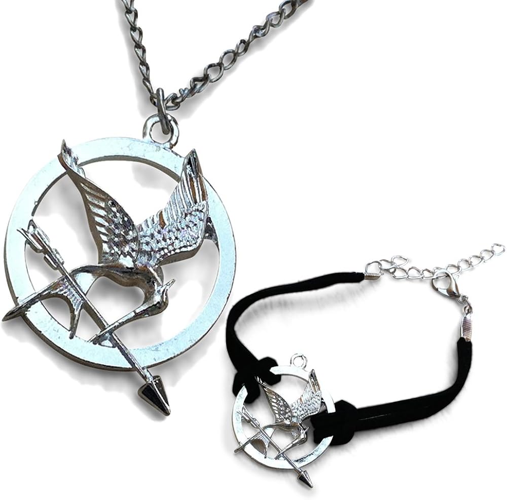 Orion Creations Movie Jewellery. Mocking Bird Pendant Necklace and Matching Bracelet on Black Double Cord Strap