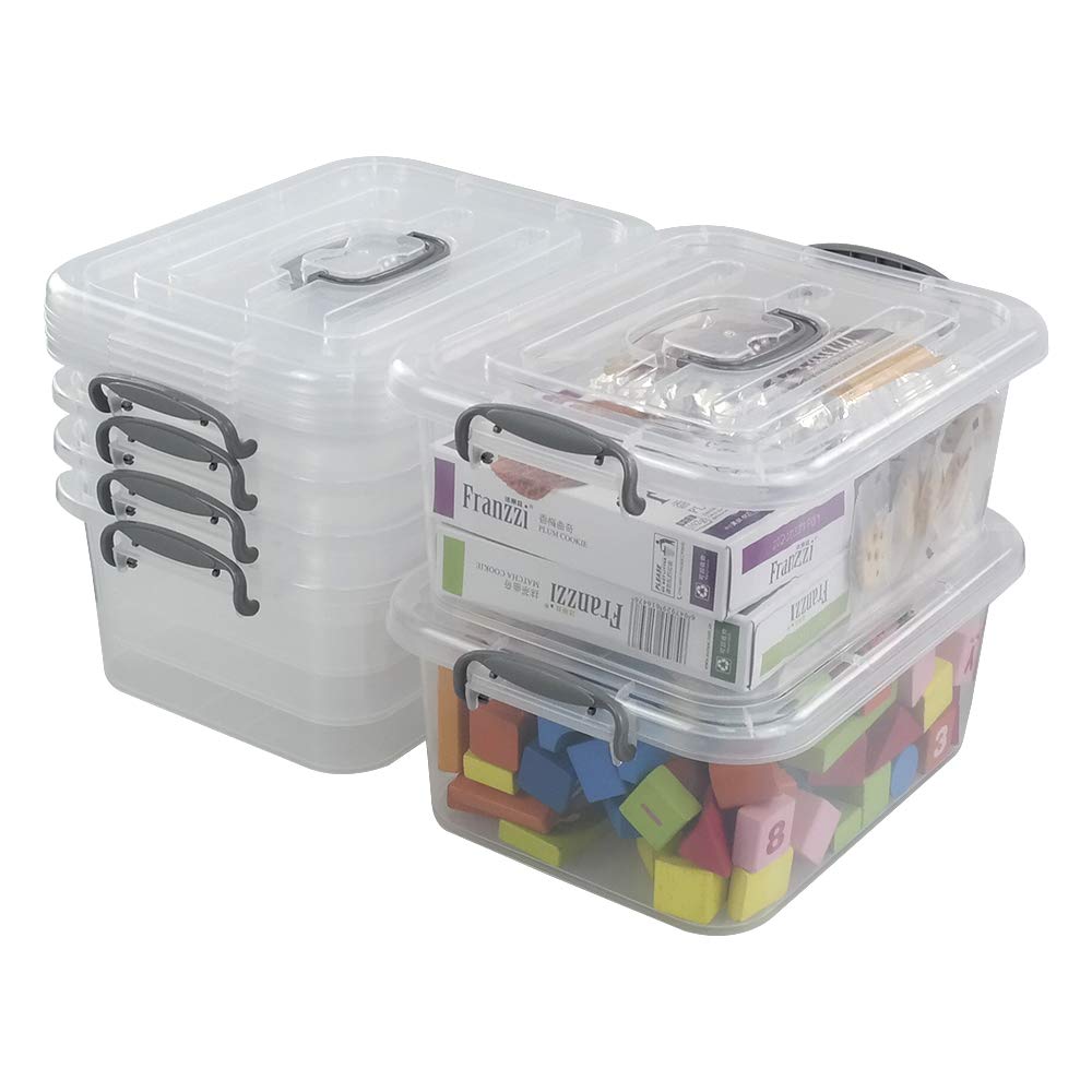 Zerdyne Set of 6 Clear Storage Boxes, 8 L Plastic Latching Storage Box Container