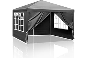 GAINVIEYEE 10'x10' Party Tent Outdoor Event Tents with 4 Removable Sidewalls, Large Event Tent Canopy Waterproof for Parties Patio Birthday All Season Outdoor Black
