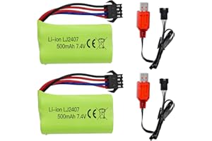 Fytoo 2PCS 7.4V 500mah SM-4P Plug Rechargeable Battery &2PCS USB Charging Line for EC16 DE85 RC Toy Car Model Dirt Bike Batte