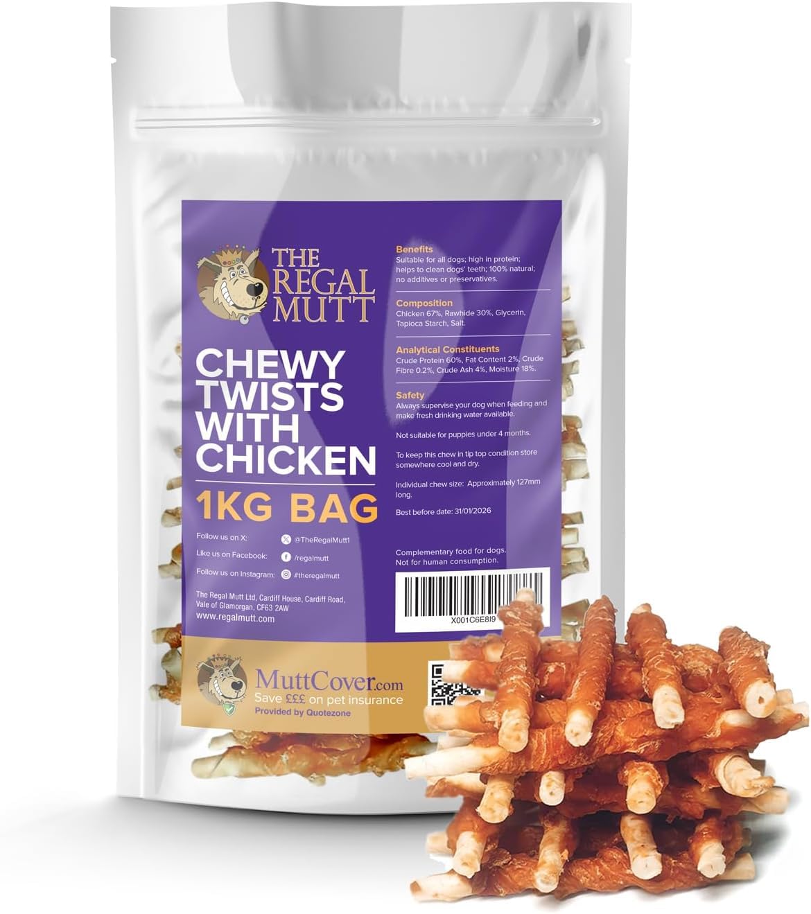 The Regal Mutt - Chewy Twists with Chicken - 1kg Bag — image 1