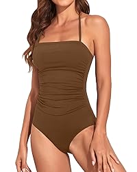 Holipick Women Brown One Piece Swimsuits Tummy