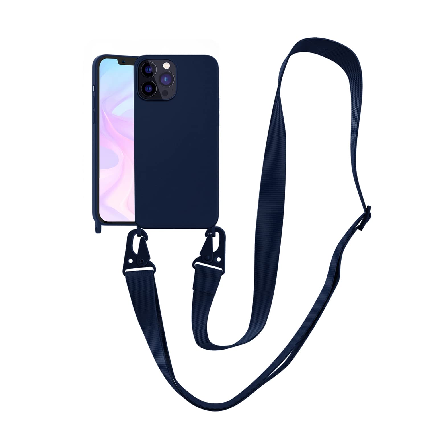 VooDirop Crossbody Case for iPhone X/XS, Soft Silicone TPU Phone Necklace Case with Nylon Strap, Crossbody Protective Phone Cover Compatible with iPhone X/XS Navy Blue — image 1
