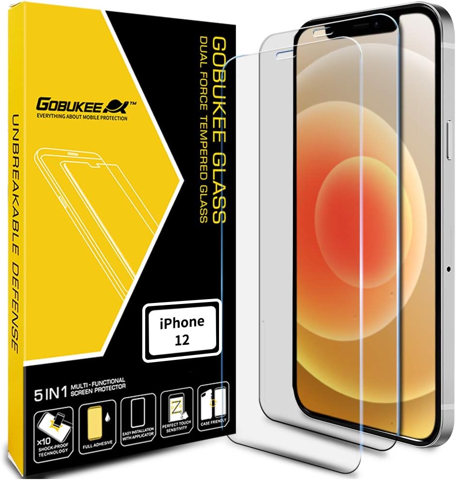 [2PACK] GOBUKEE Screen Protector for iPhone 12 /iPhone12 Pro (6.1 Inch) [Ultra Clear Tempered Glass] 9H Hardness Anti-Shock for iPhone12 / iPhone12Pro (A)