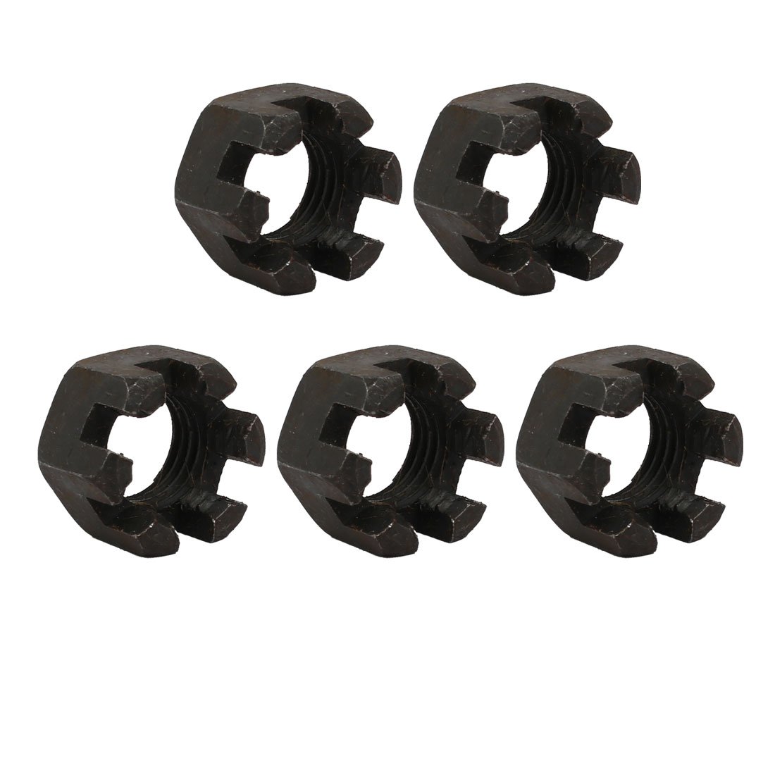 Sourcingmap 5pcs M16x2mm Carbon Steel Grade 8 Hexagon Slotted Castle Nut Black