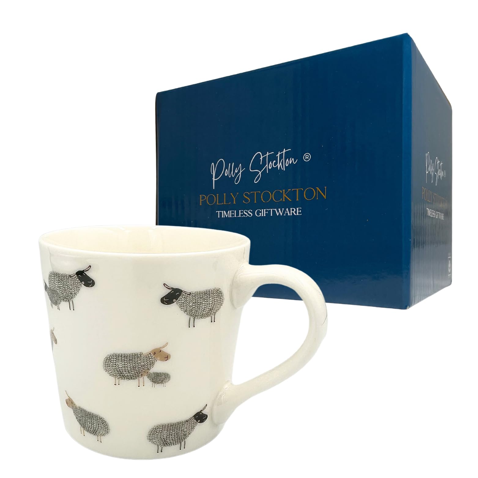 Polly Stockton Chic Sheep Mug - Ceramic Coffee & Tea Mug with Charming Animal Design. Tasteful Everyday Homeware, a Thoughtful Gift for All Animal Lovers - 400ml Capacity.