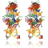 INNERDIVA Colorful Beaded Flower Earrings Bohemia Earrings Rainbow Earrings Seed Statement Earring for Women Summer Beach Jewelry