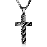 ESPVO Cross Necklace for Men Boys, 316L Stainless Steel American Flag Bible Verse Christmas Christian Catholic Baptism Confirmation Gifts 22+2 Inches