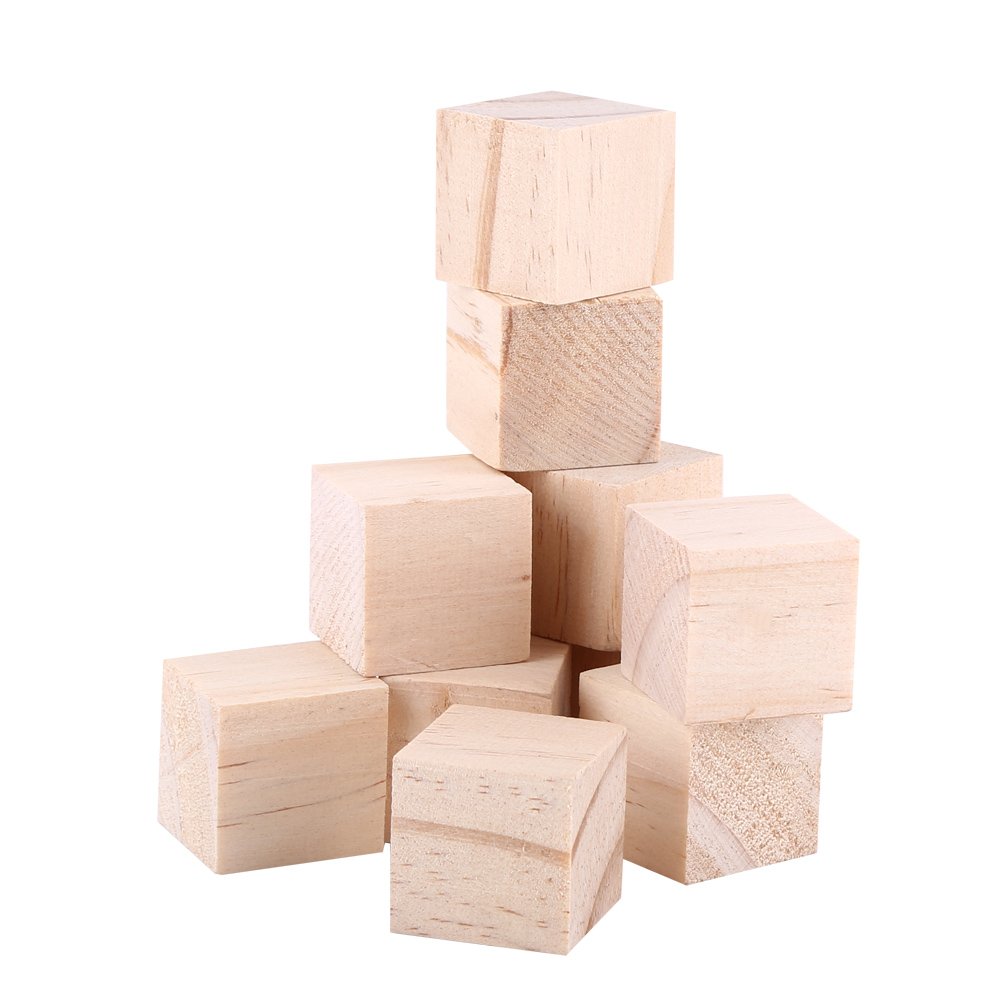 10pcs 25mm Natural Solid Wood Cubes Wood Square Blocks for Puzzle Making Woodwork Craft DIY Projects