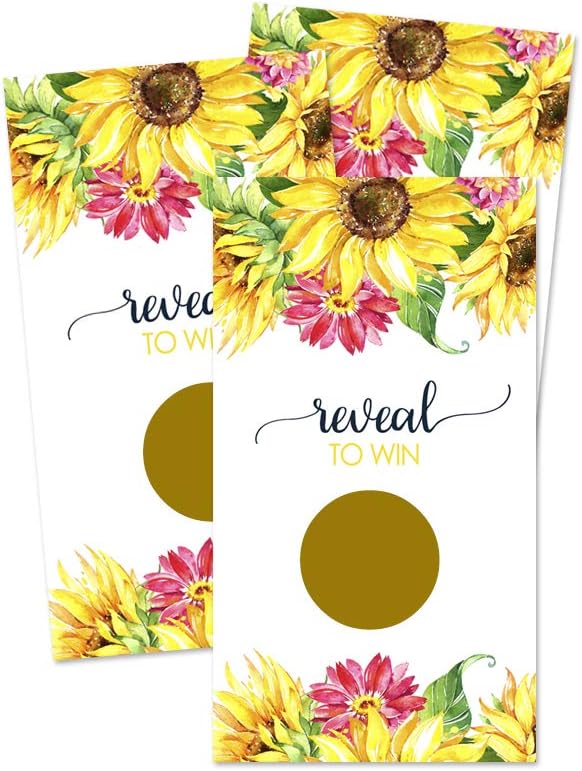 Sunflower Scratch Off Game Cards (28 Pack) Wedding, Baby Shower - Uses Rustic Party Decorations, Diaper Raffles, Door Prizes, Tie Breakers, Giveaways