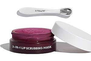 Fitglow Beauty 3-in-1 Lip Scrubbing Mask | Plant-Powered Natural Exfoliate Scrub, Treats & Nourishes Dry Cracked Chapped Lips | Soft & Smooth Pout Moisturizer for Lip Skincare | (0.5 oz | 15 ml)
