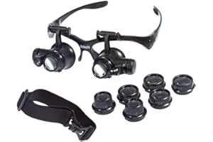 Beileshi Glasses Magnifier 10x 15x 20x 25x LED Illumination Double Eyes Jewelry Magnifying Loupe Eyeglass Repair Tools for Miniature Engraving