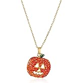GUOXIAOMEI Sparkling Pumpkin Shaped Earrings Necklace Set Cubic Zirconia Halloween Jewelry Gold Plated Costume Accessories for Party Thanksgiving Christmas