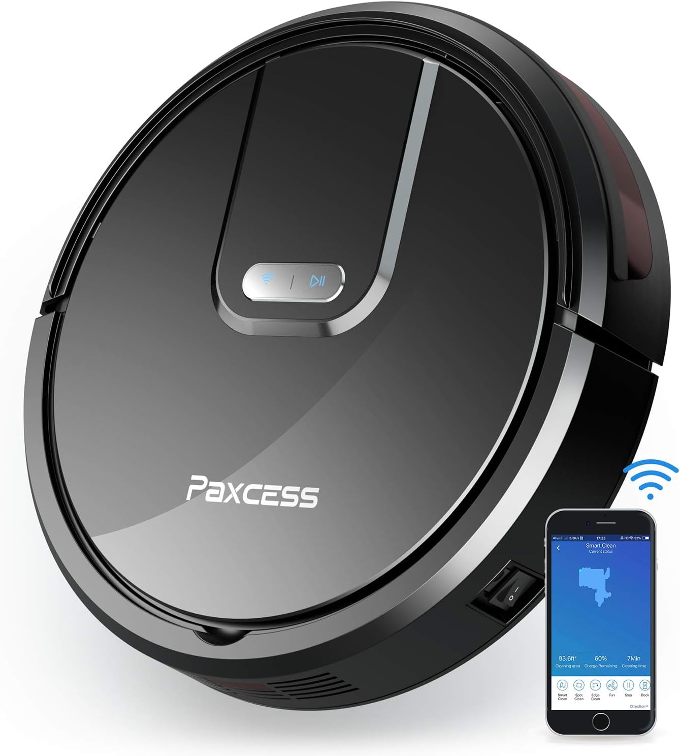 PAXCESS Cleaner Wi-Fi Connected with 1800Pa Powerful Suction, 120 Min Run Time, Super Quiet Self-Charging Automatic Smart Robot Vacuum, Remote & App Control, Compatible with Alexa