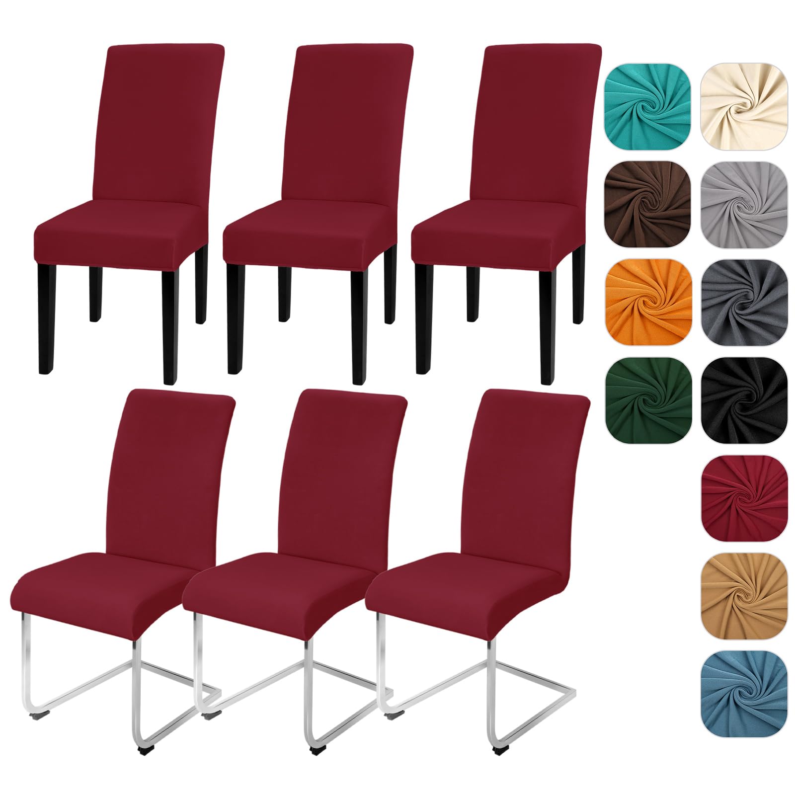 Yugarlibi Dining Chair Slipcovers Set of 4/6 Stretch Chair Covers Swing Chair Elastic Removable Dining Room Chair Covers Reusable Washable Chair Protector for Hotel Banquet Ceremony (Wine Red, 6 pcs)