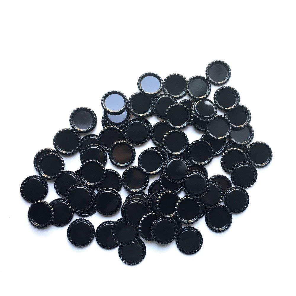 HAWORTHS 100 PCS Flat Decorative Bottle Cap Craft Bottle Stickers Double Sideds Printed for Hair Bows, DIY Pendants or Craft ScraPbooks Black