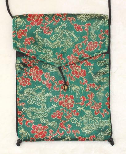 Green, Red and Yellow Tarot or Passport Bag in Rayon Brocade with Flap