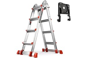 Soctone Ladder, A Frame 4 Step Extension Ladder, 14.5 Ft with Multi Position & Removable Tool Tray with Stabilizer Bar, 330 lbs Weight Rating Telescoping La dder for Household or Outdoor Work