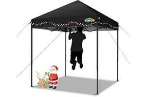 COBIZI 6.6x6.6ft Pop Up Canopy Tent, Heavy Duty Canopy Easy Set up All Weather Waterproof Outdoor Canopy Tent for Parties, Beach, Garden, Camping with 1 Handbag, 3 Adjustable Heights, UPF50+, Black