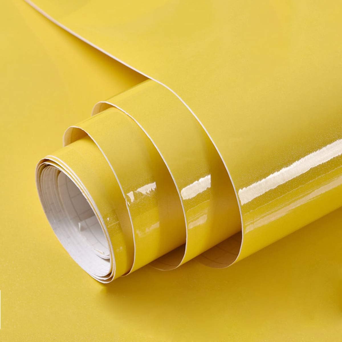 Hode Matt Yellow High Gloss Vinyl Wrap for Furniture Waterproof Sticky Back Plastic Roll Peel and Stick Self Adhesive Wallpaper