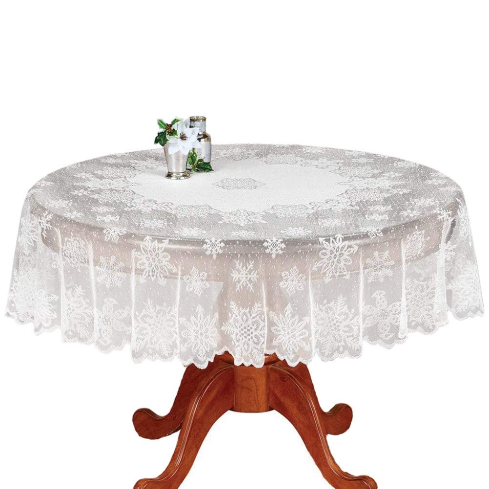 BSTCAR White Lace Round Tablecloth 180cm Christmas Decorative Snowflake Table Cloth Cover Christmas Decorations