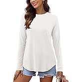 Florboom Women Long Sleeve T Shirts Crew Neck Curved Hem Tops Casual Loose Fit Tunics