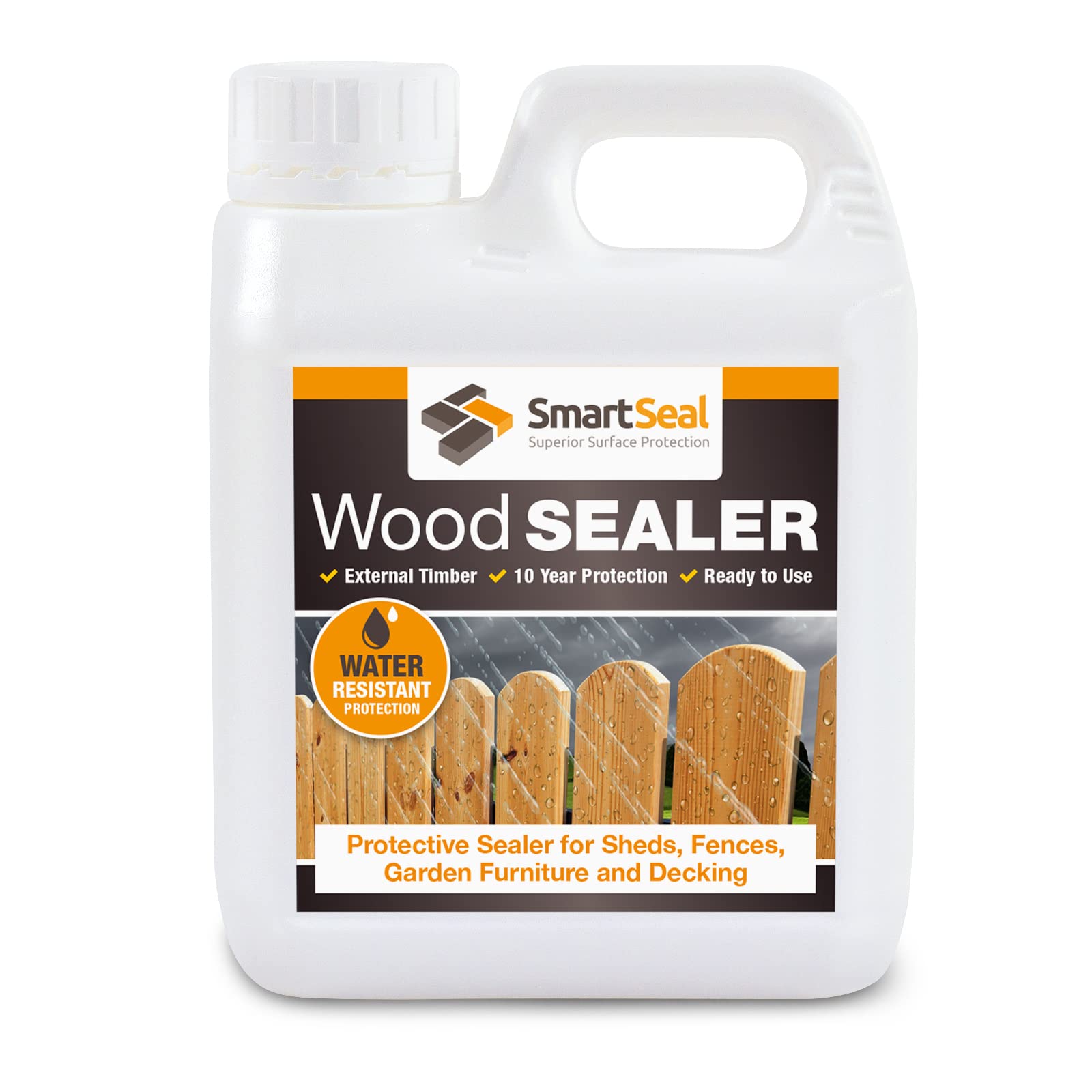 SmartSeal Wood Sealer - 1L - Clear Protective Wood Sealer for Exterior Use. Rain Repellent Invisible Waterproof Sealant for Wooden Fences, Decking, Sheds & Garden Furniture