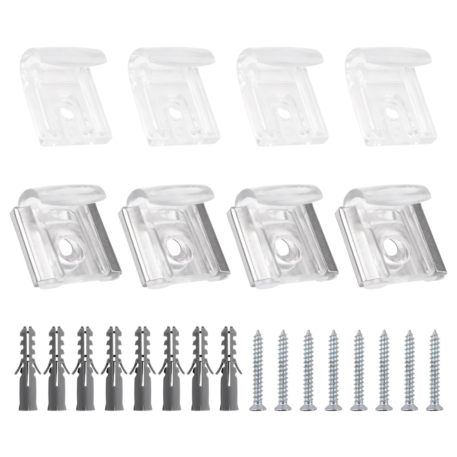 UFURMATE Mirror Holder, 8Pcs Mirror Glass Wall Hanging Fixing Kit Stainless Steel Mirror Supports with PC Plastic Hook, Wall Mounted Mirror Bracket Kit for Frameless Mirrors