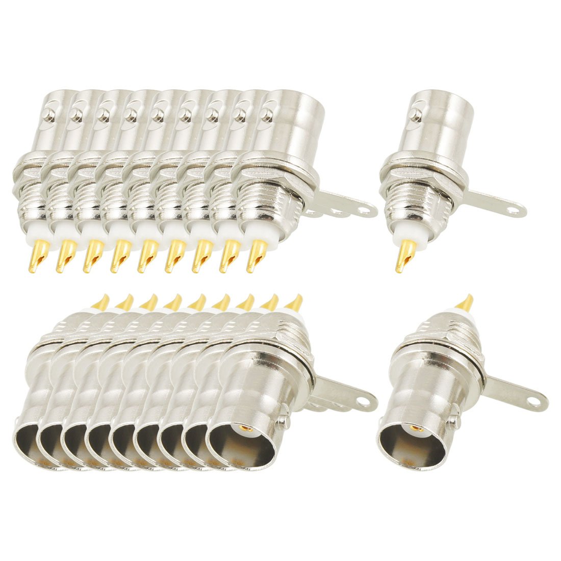 sourcing map BNC Female Nut Bulkhead Solder RF Connector Adapters Galvanized 10 Pcs