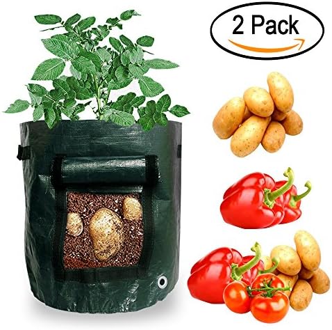 Aipaide 2 Pack 7 Gallon Potato Grow Bags with Access Flap&amp; Handles Garden Vegetables Planter Bags for Potato, Carrot, Onion &amp; Vegetables